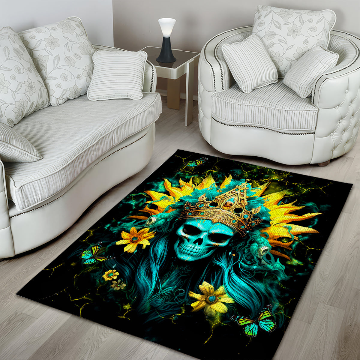 Sunflower Skull Area Rug Bitch I'm Not A Princess I'm The Fucking Queen - Wonder Print Shop