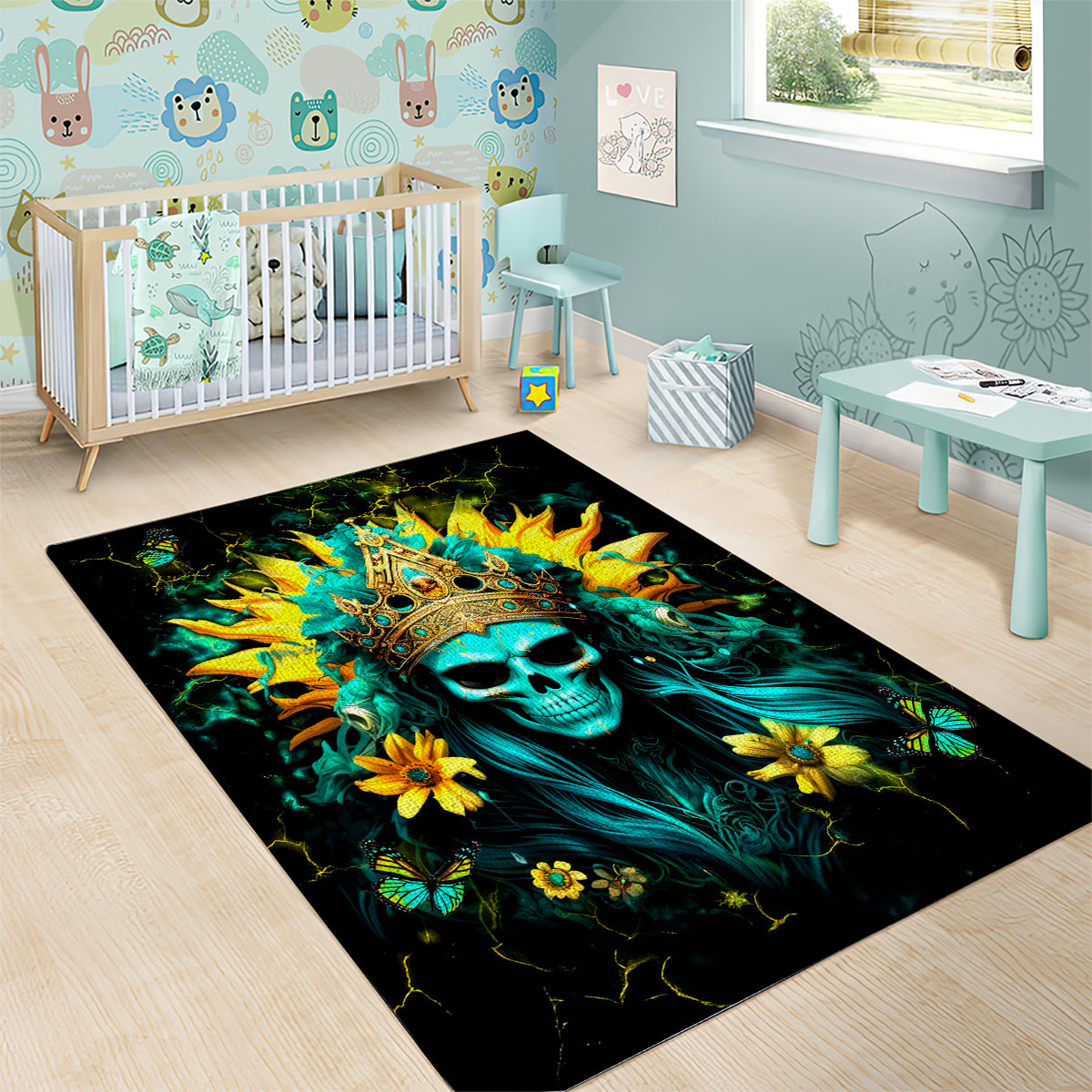 Sunflower Skull Area Rug Bitch I'm Not A Princess I'm The Fucking Queen - Wonder Print Shop