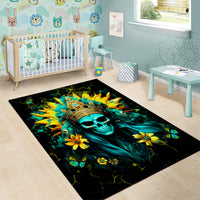 Sunflower Skull Area Rug Bitch I'm Not A Princess I'm The Fucking Queen - Wonder Print Shop