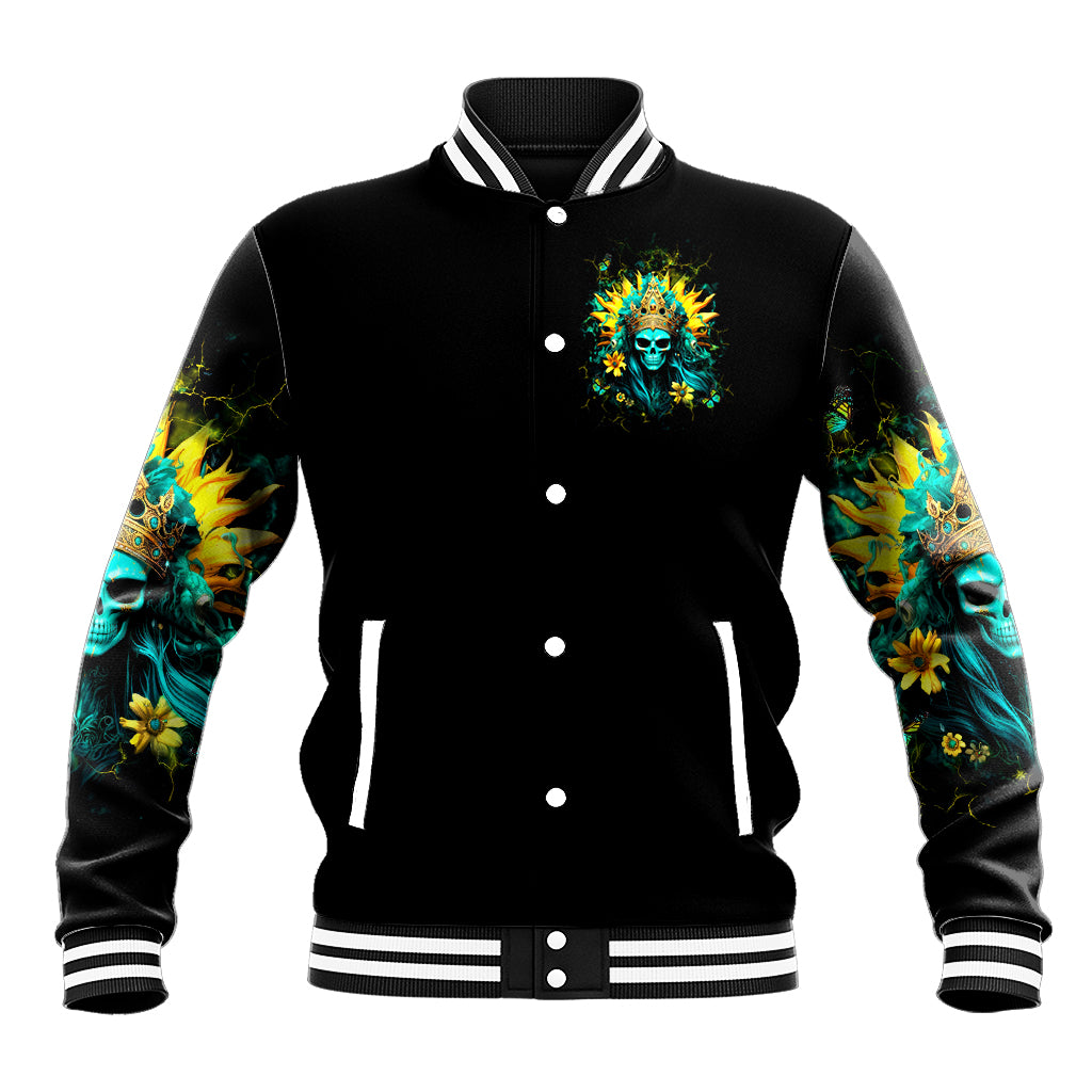 Sunflower Skull Baseball Jacket Bitch I'm Not A Princess I'm The Fucking Queen - Wonder Print Shop