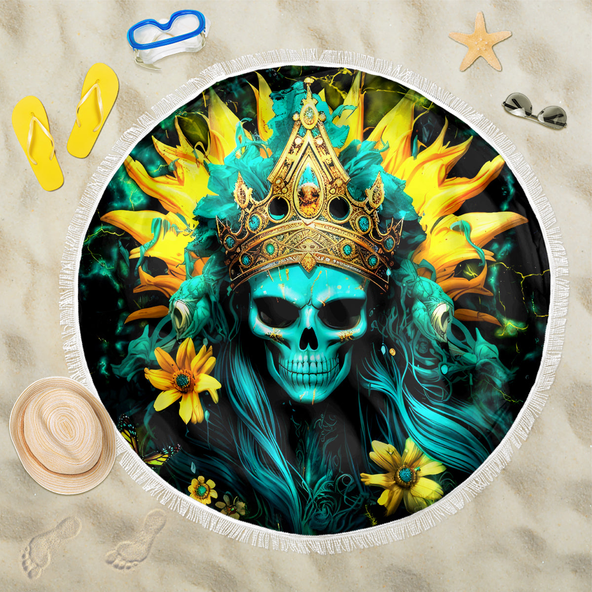 Sunflower Skull Beach Blanket Bitch I'm Not A Princess I'm The Fucking Queen - Wonder Print Shop