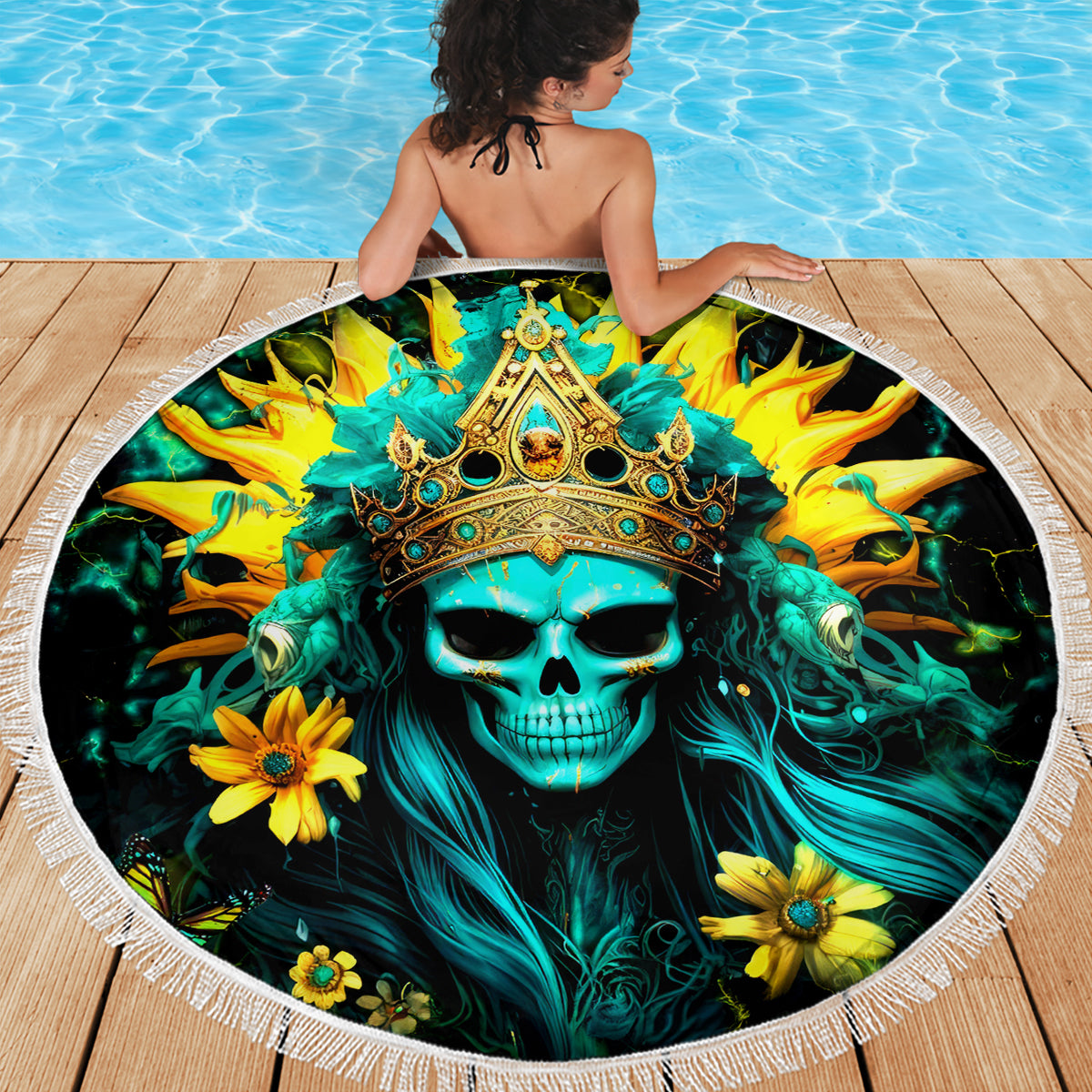 Sunflower Skull Beach Blanket Bitch I'm Not A Princess I'm The Fucking Queen - Wonder Print Shop