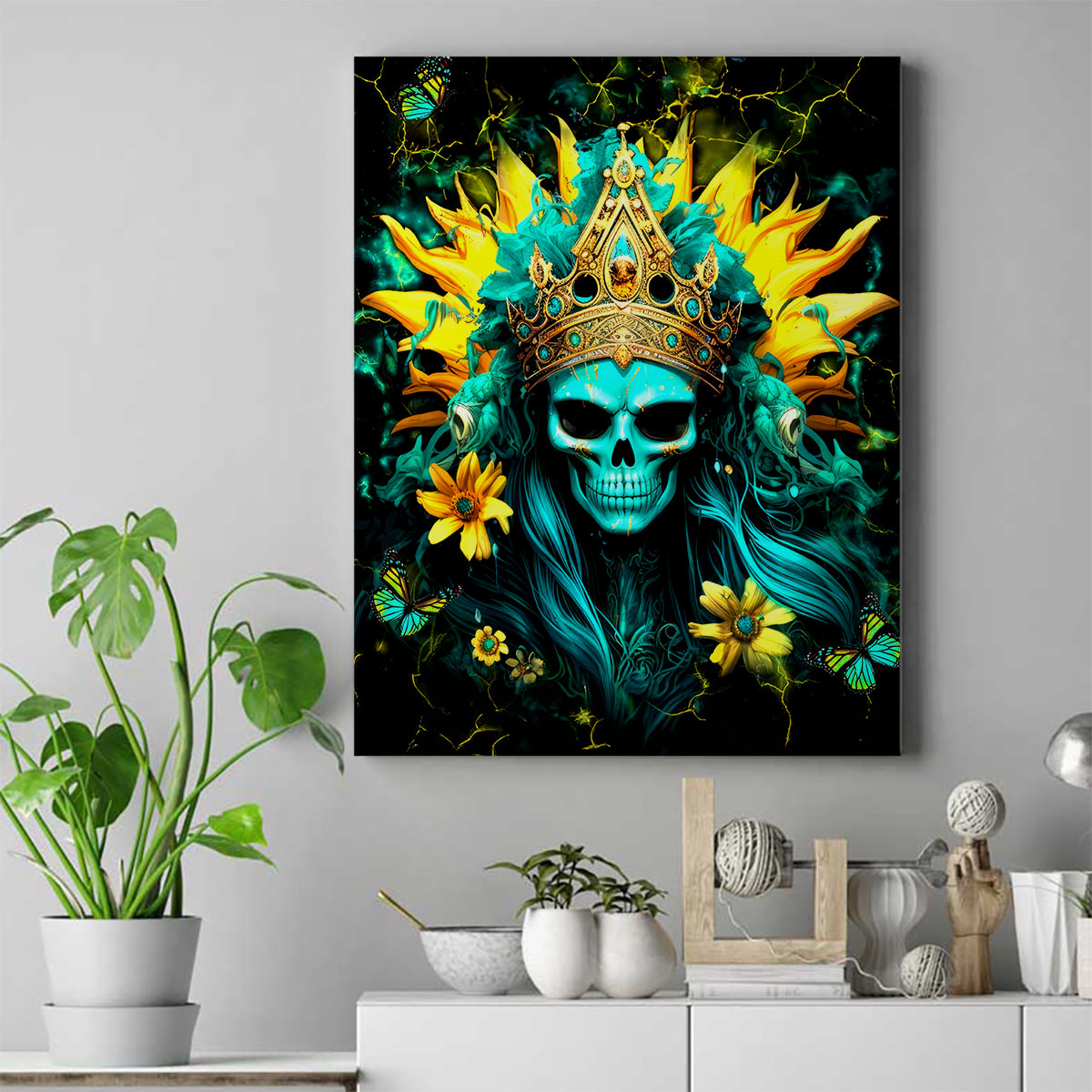 Sunflower Skull Canvas Wall Art Bitch I'm Not A Princess I'm The Fucking Queen - Wonder Print Shop