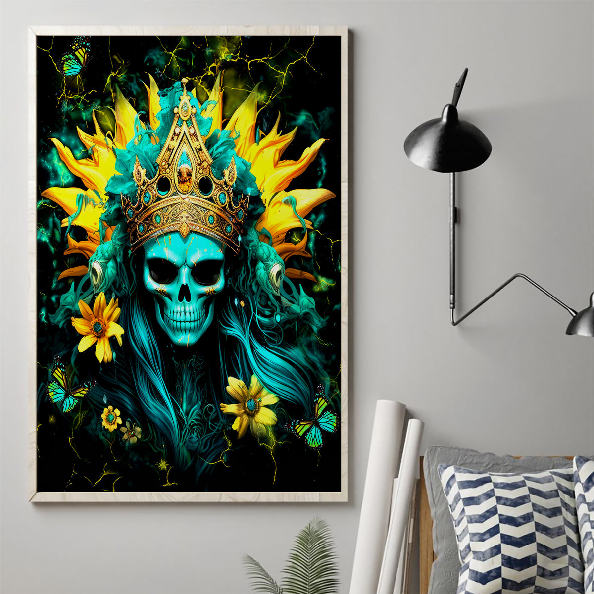 Sunflower Skull Canvas Wall Art Bitch I'm Not A Princess I'm The Fucking Queen - Wonder Print Shop
