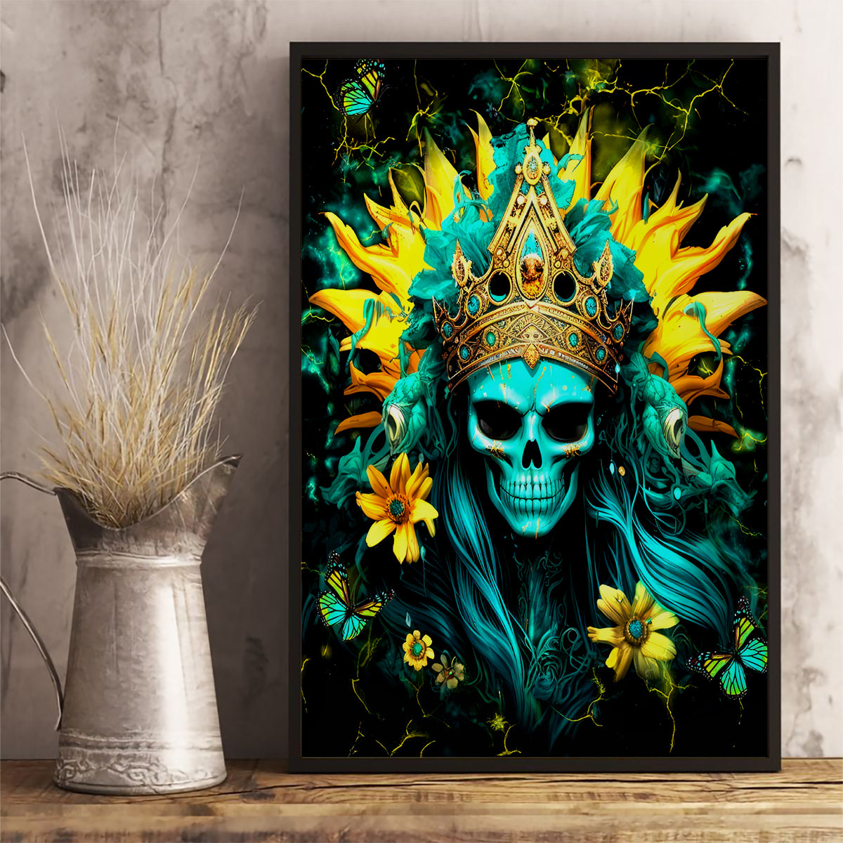 Sunflower Skull Canvas Wall Art Bitch I'm Not A Princess I'm The Fucking Queen - Wonder Print Shop