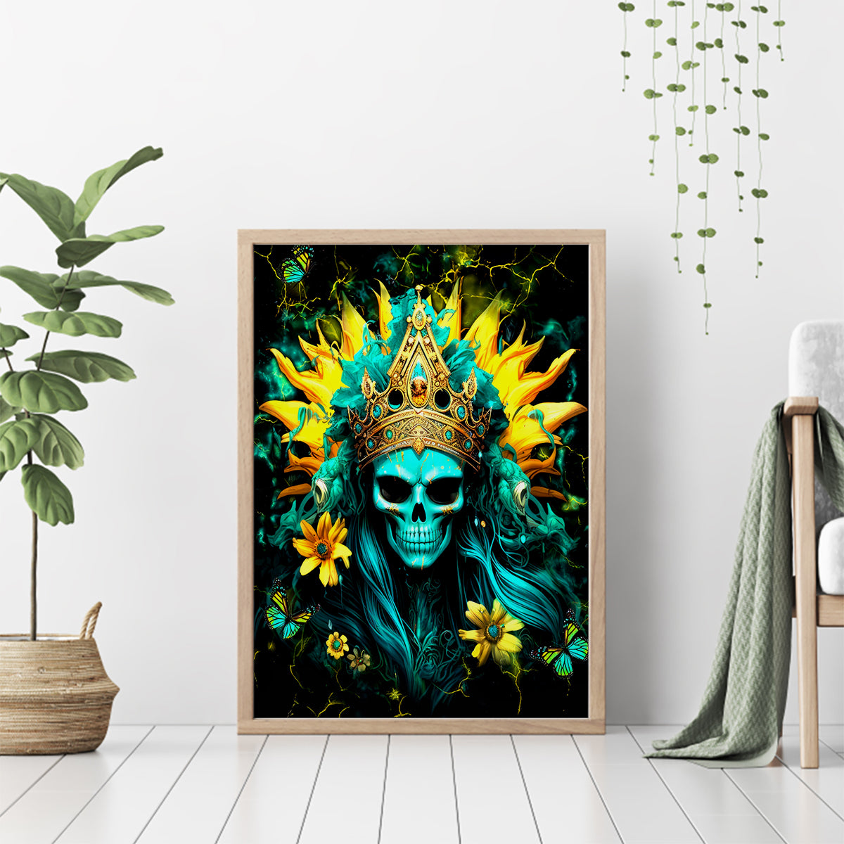 Sunflower Skull Canvas Wall Art Bitch I'm Not A Princess I'm The Fucking Queen - Wonder Print Shop