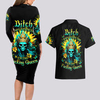 Sunflower Skull Couples Matching Long Sleeve Bodycon Dress and Hawaiian Shirt Bitch I'm Not A Princess I'm The Fucking Queen - Wonder Print Shop