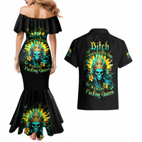 Sunflower Skull Couples Matching Mermaid Dress and Hawaiian Shirt Bitch I'm Not A Princess I'm The Fucking Queen - Wonder Print Shop