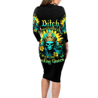 Sunflower Skull Family Matching Long Sleeve Bodycon Dress and Hawaiian Shirt Bitch I'm Not A Princess I'm The Fucking Queen - Wonder Print Shop
