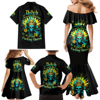 Sunflower Skull Family Matching Mermaid Dress and Hawaiian Shirt Bitch I'm Not A Princess I'm The Fucking Queen - Wonder Print Shop