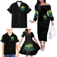 Sunflower Skull Family Matching Off Shoulder Long Sleeve Dress and Hawaiian Shirt Bitch I'm Not A Princess I'm The Fucking Queen - Wonder Print Shop