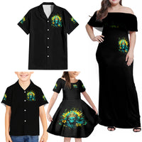 Sunflower Skull Family Matching Off Shoulder Maxi Dress and Hawaiian Shirt Bitch I'm Not A Princess I'm The Fucking Queen - Wonder Print Shop