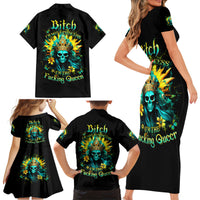 Sunflower Skull Family Matching Short Sleeve Bodycon Dress and Hawaiian Shirt Bitch I'm Not A Princess I'm The Fucking Queen - Wonder Print Shop