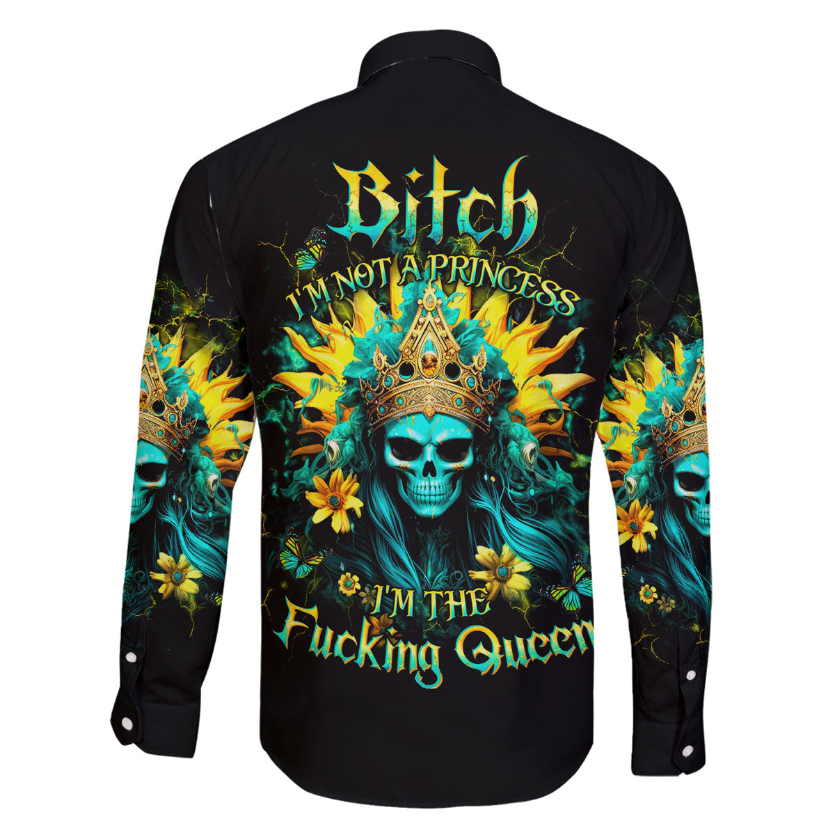 Sunflower Skull Family Matching Summer Maxi Dress and Hawaiian Shirt Bitch I'm Not A Princess I'm The Fucking Queen - Wonder Print Shop