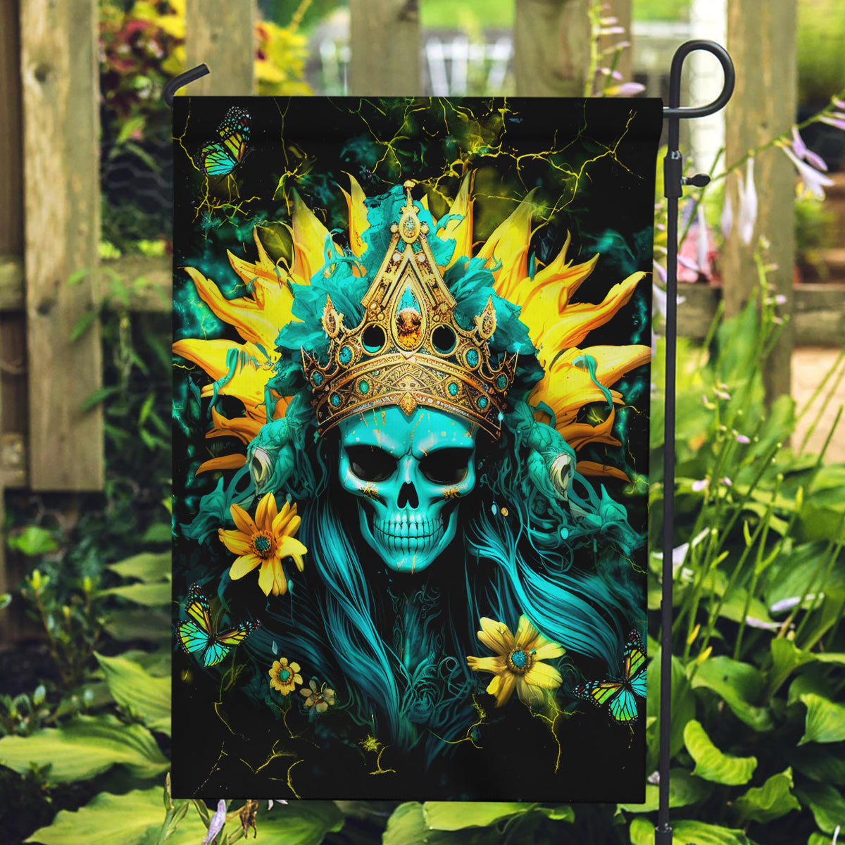 Sunflower Skull Garden Flag Bitch I'm Not A Princess I'm The Fucking Queen - Wonder Print Shop