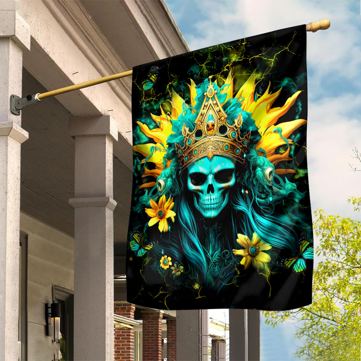 Sunflower Skull Garden Flag Bitch I'm Not A Princess I'm The Fucking Queen - Wonder Print Shop