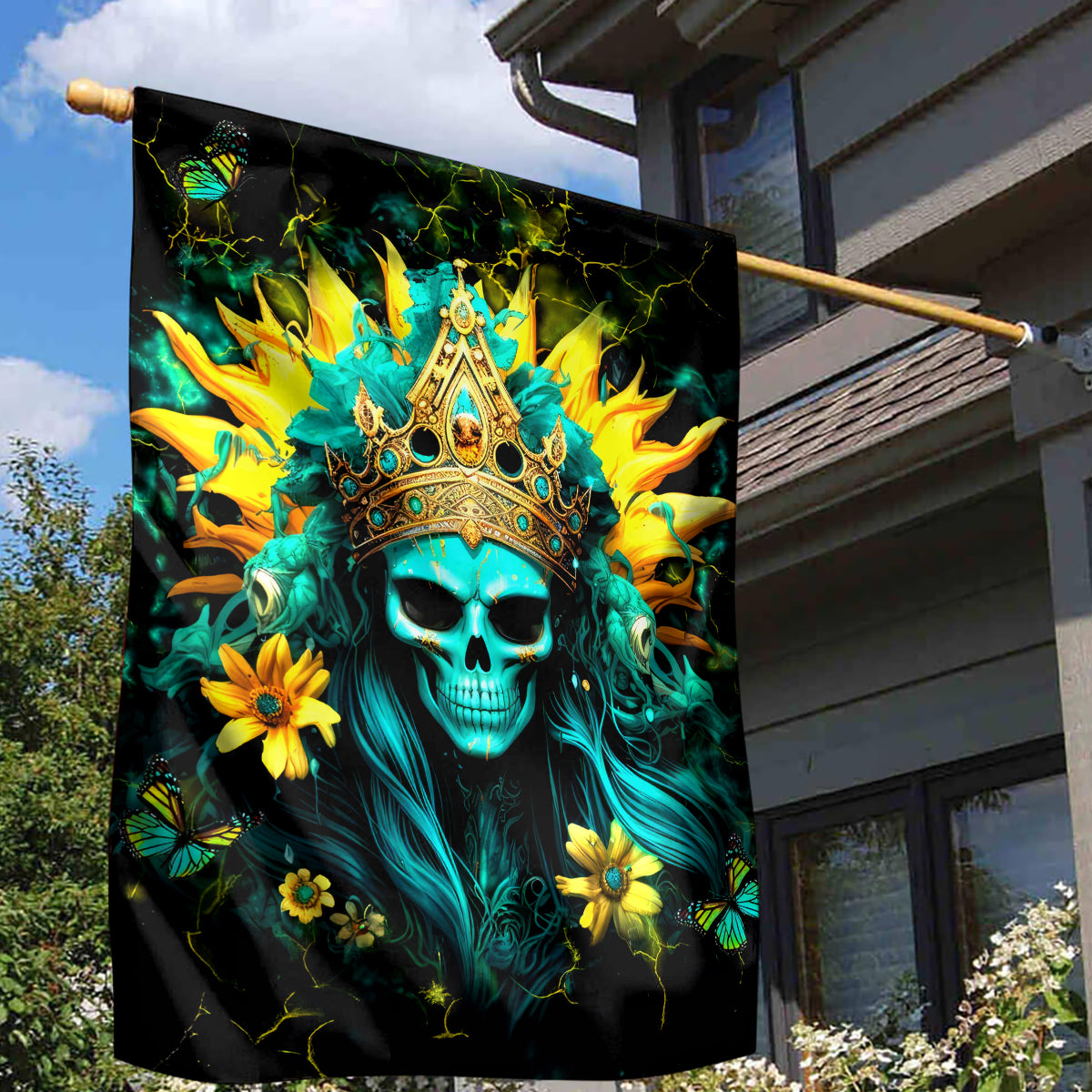 Sunflower Skull Garden Flag Bitch I'm Not A Princess I'm The Fucking Queen - Wonder Print Shop