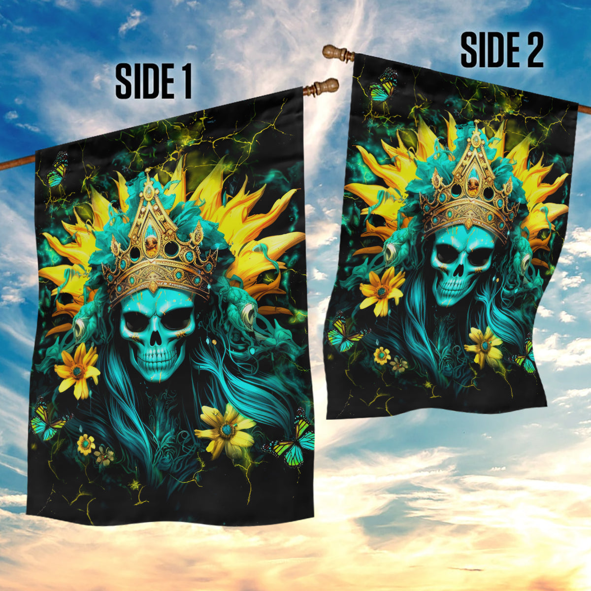 Sunflower Skull Garden Flag Bitch I'm Not A Princess I'm The Fucking Queen - Wonder Print Shop