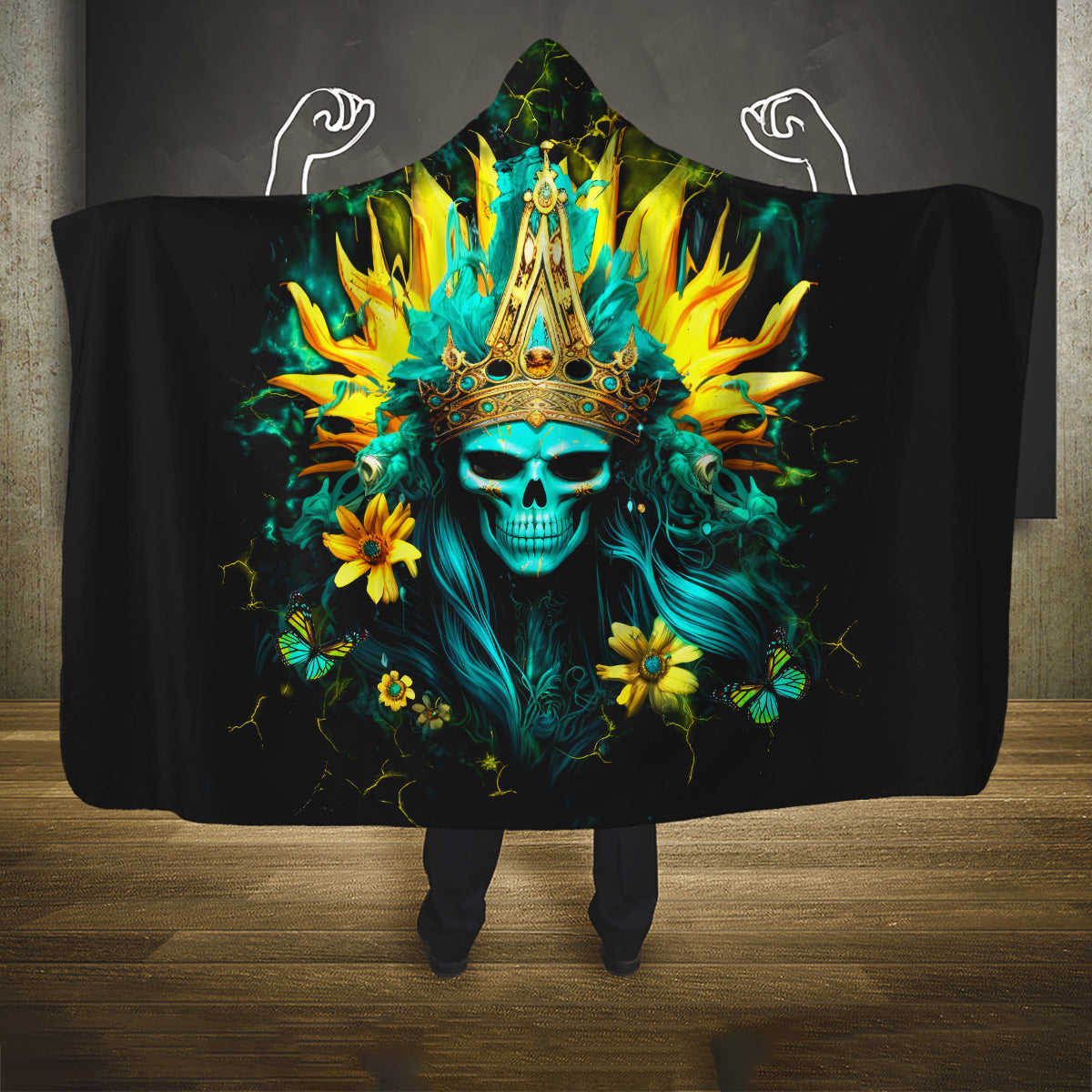 Sunflower Skull Hooded Blanket Bitch I'm Not A Princess I'm The Fucking Queen