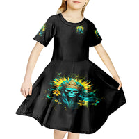 Sunflower Skull Kid Short Sleeve Dress Bitch I'm Not A Princess I'm The Fucking Queen - Wonder Print Shop