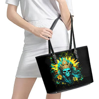 Sunflower Skull Leather Tote Bag Bitch I'm Not A Princess I'm The Fucking Queen - Wonder Print Shop