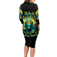 Sunflower Skull Long Sleeve Bodycon Dress Bitch I'm Not A Princess I'm The Fucking Queen - Wonder Print Shop