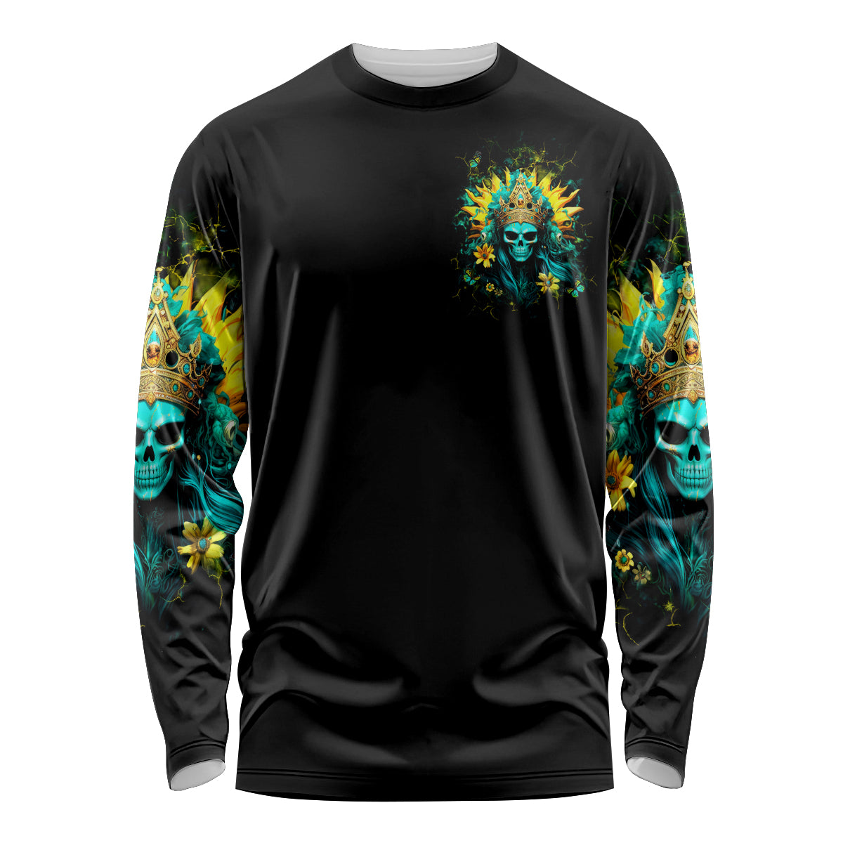 Sunflower Skull Long Sleeve Shirt Bitch I'm Not A Princess I'm The Fucking Queen - Wonder Print Shop