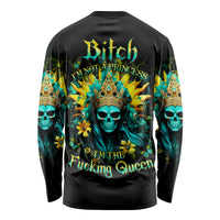 Sunflower Skull Long Sleeve Shirt Bitch I'm Not A Princess I'm The Fucking Queen - Wonder Print Shop