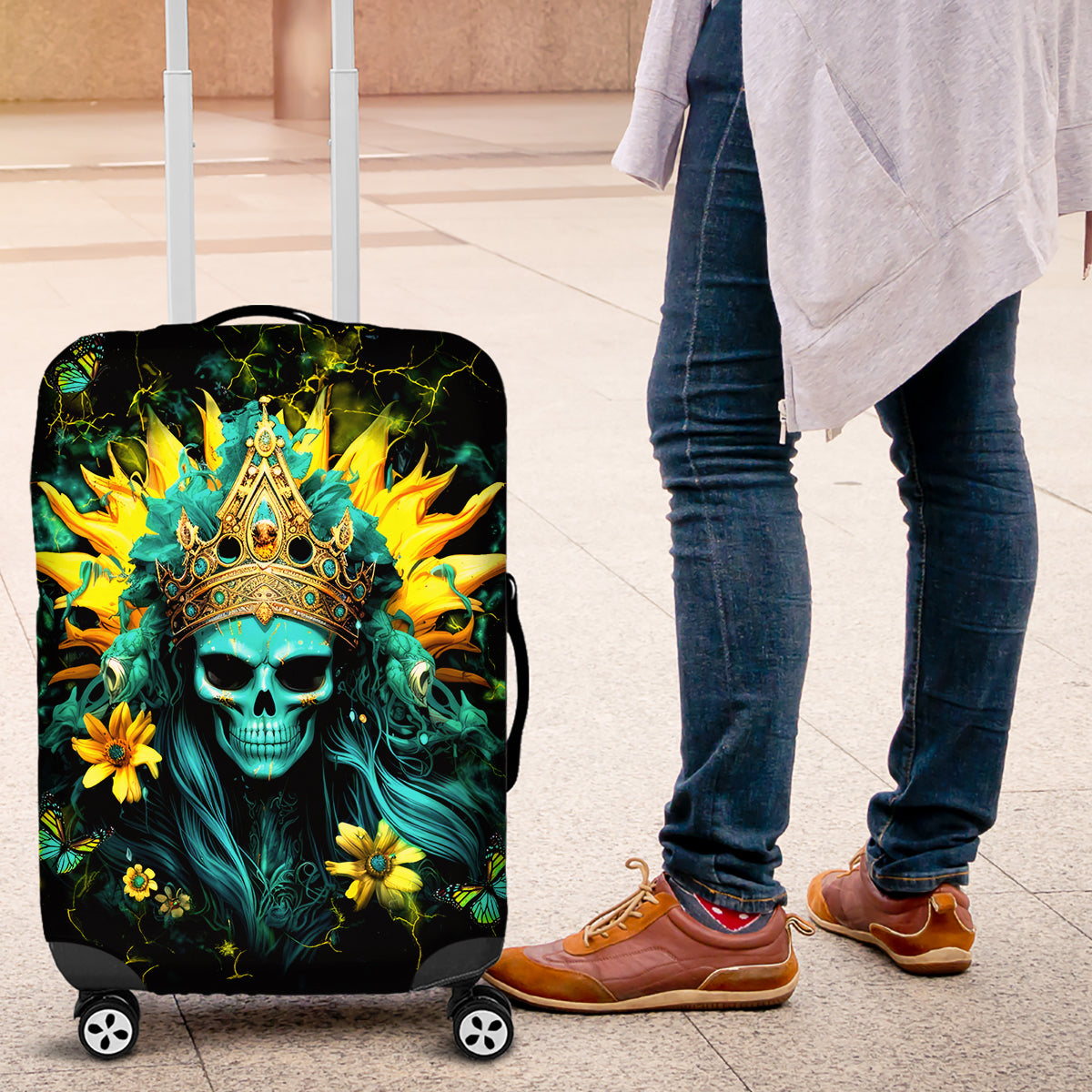 Sunflower Skull Luggage Cover Bitch I'm Not A Princess I'm The Fucking Queen - Wonder Print Shop