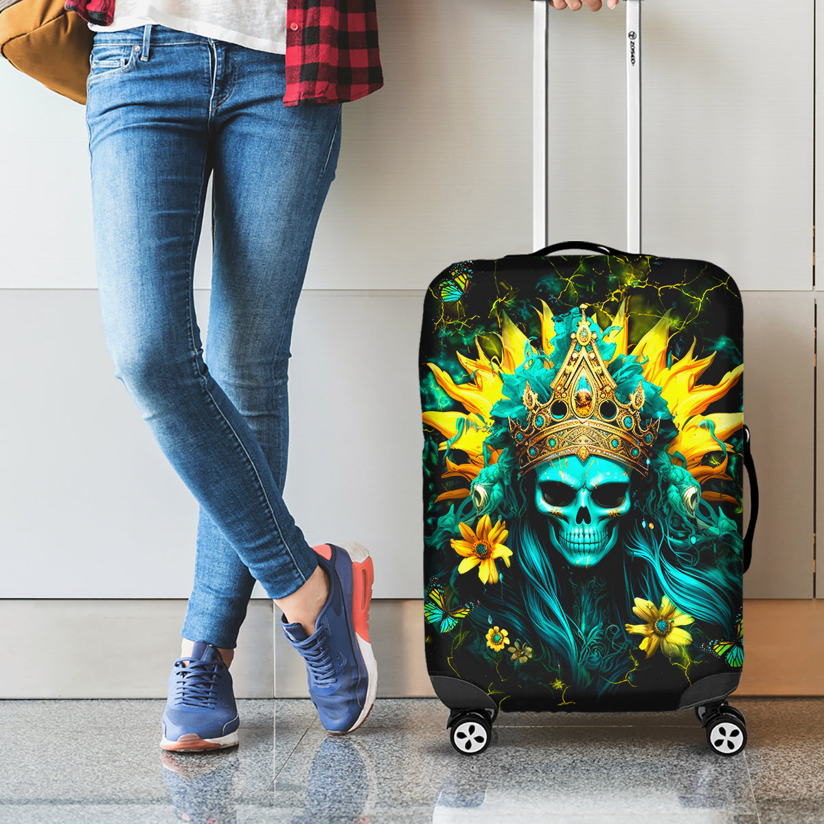 Sunflower Skull Luggage Cover Bitch I'm Not A Princess I'm The Fucking Queen - Wonder Print Shop