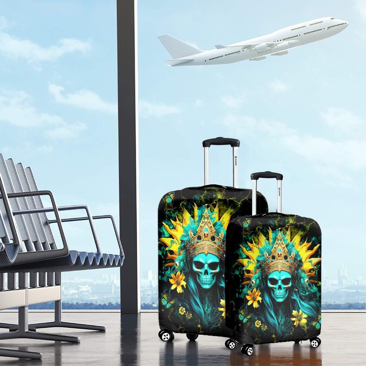 Sunflower Skull Luggage Cover Bitch I'm Not A Princess I'm The Fucking Queen - Wonder Print Shop