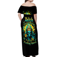 Sunflower Skull Off Shoulder Maxi Dress Bitch I'm Not A Princess I'm The Fucking Queen - Wonder Print Shop