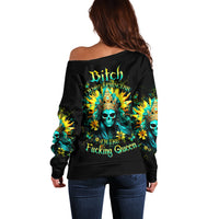 Sunflower Skull Off Shoulder Sweater Bitch I'm Not A Princess I'm The Fucking Queen - Wonder Print Shop