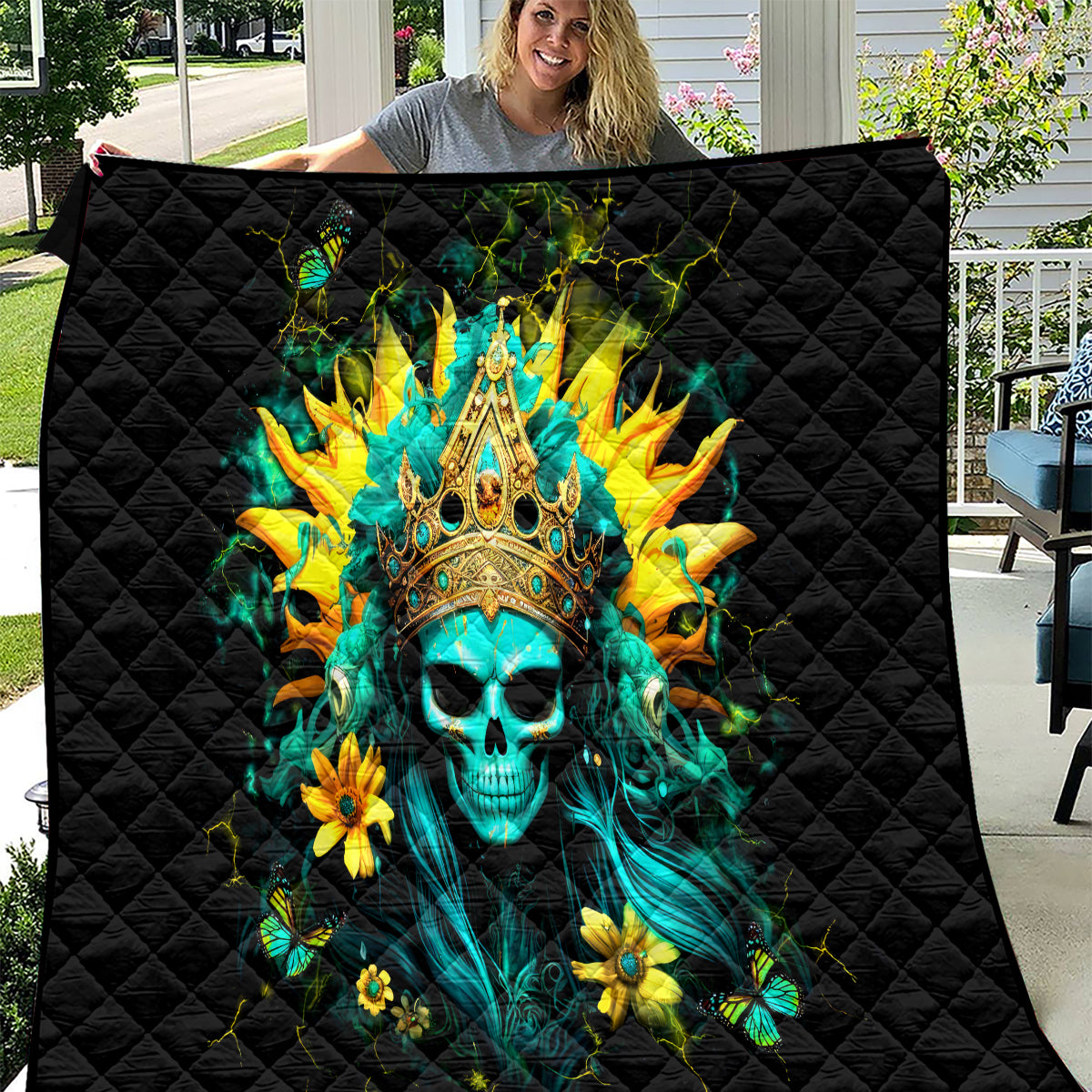 Sunflower Skull Quilt Bitch I'm Not A Princess I'm The Fucking Queen - Wonder Print Shop