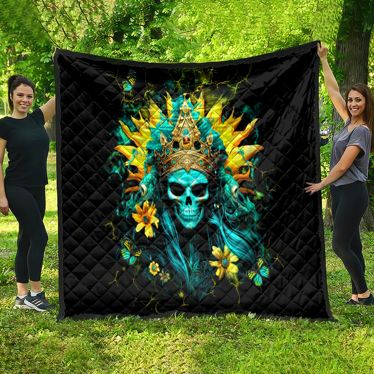 Sunflower Skull Quilt Bitch I'm Not A Princess I'm The Fucking Queen - Wonder Print Shop