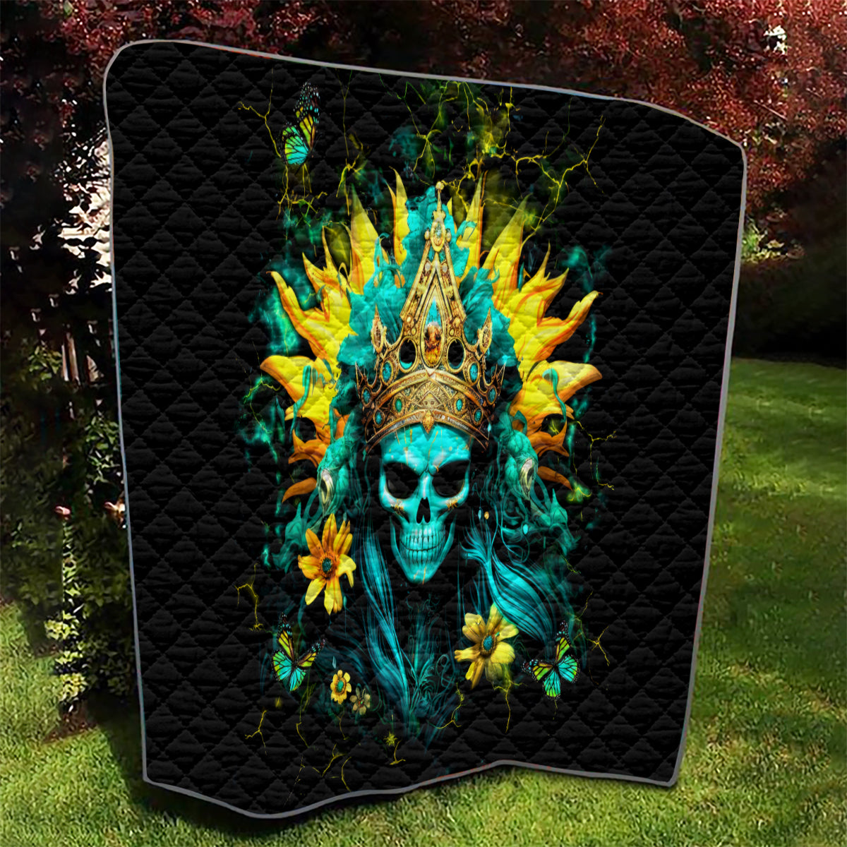 Sunflower Skull Quilt Bitch I'm Not A Princess I'm The Fucking Queen - Wonder Print Shop