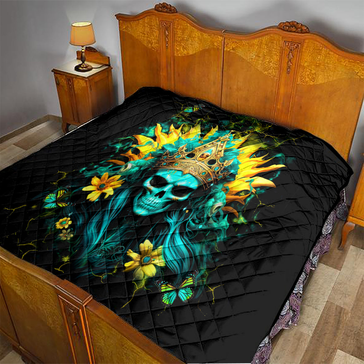 Sunflower Skull Quilt Bitch I'm Not A Princess I'm The Fucking Queen - Wonder Print Shop