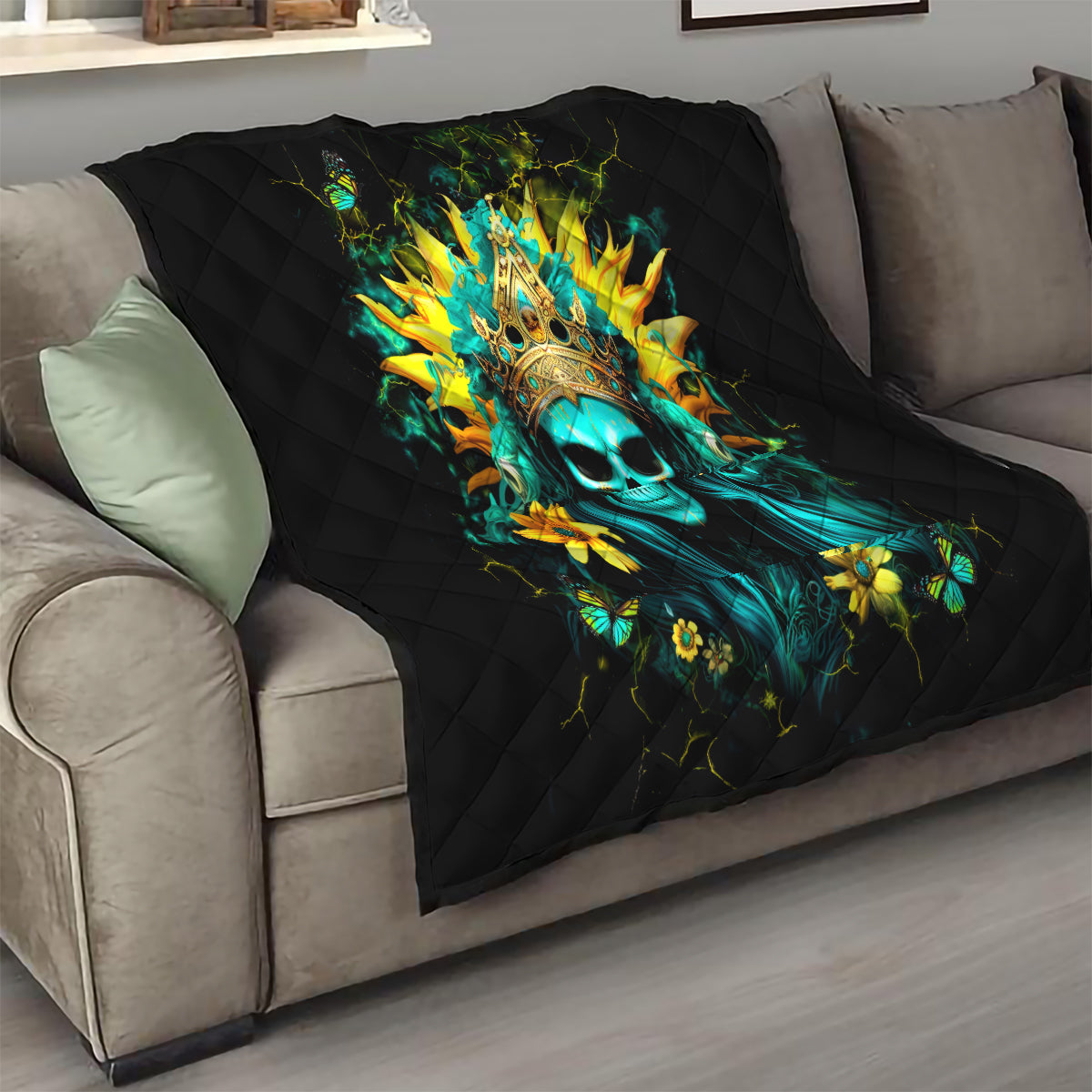 Sunflower Skull Quilt Bitch I'm Not A Princess I'm The Fucking Queen - Wonder Print Shop