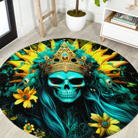 Sunflower Skull Round Carpet Bitch I'm Not A Princess I'm The Fucking Queen