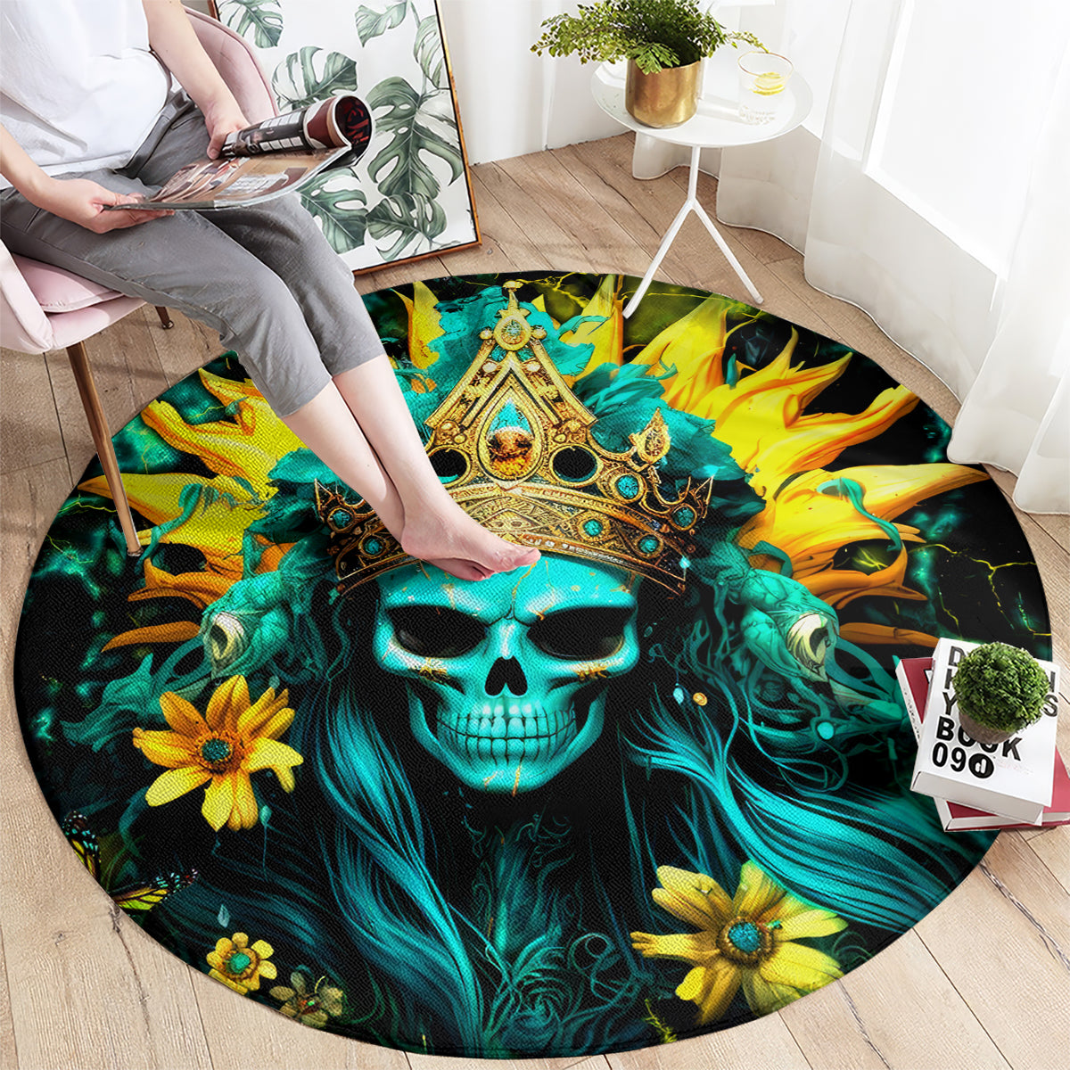 Sunflower Skull Round Carpet Bitch I'm Not A Princess I'm The Fucking Queen