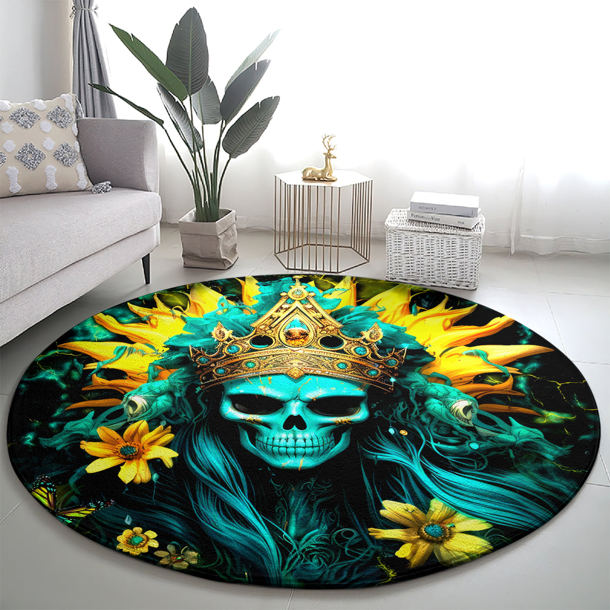 Sunflower Skull Round Carpet Bitch I'm Not A Princess I'm The Fucking Queen