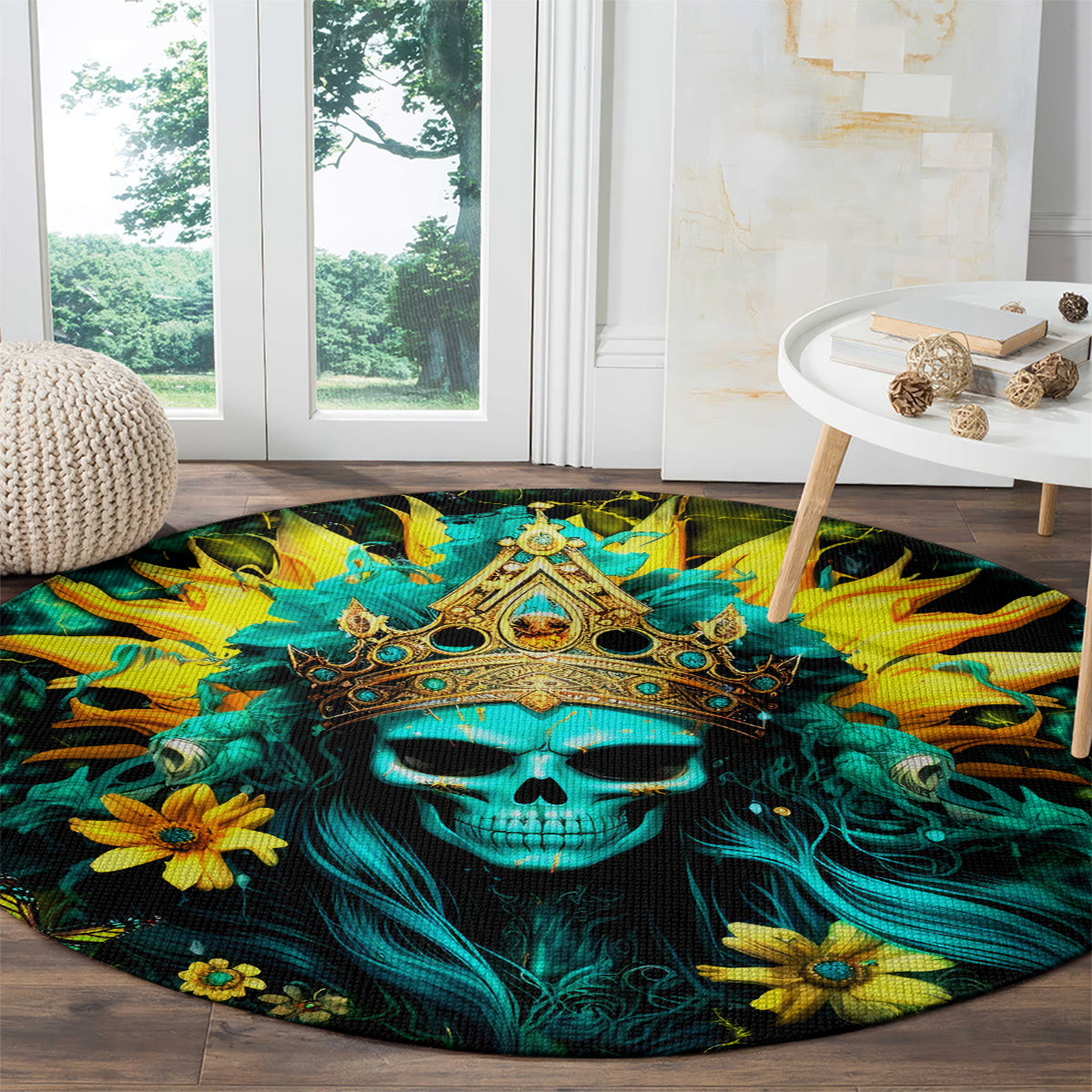 Sunflower Skull Round Carpet Bitch I'm Not A Princess I'm The Fucking Queen