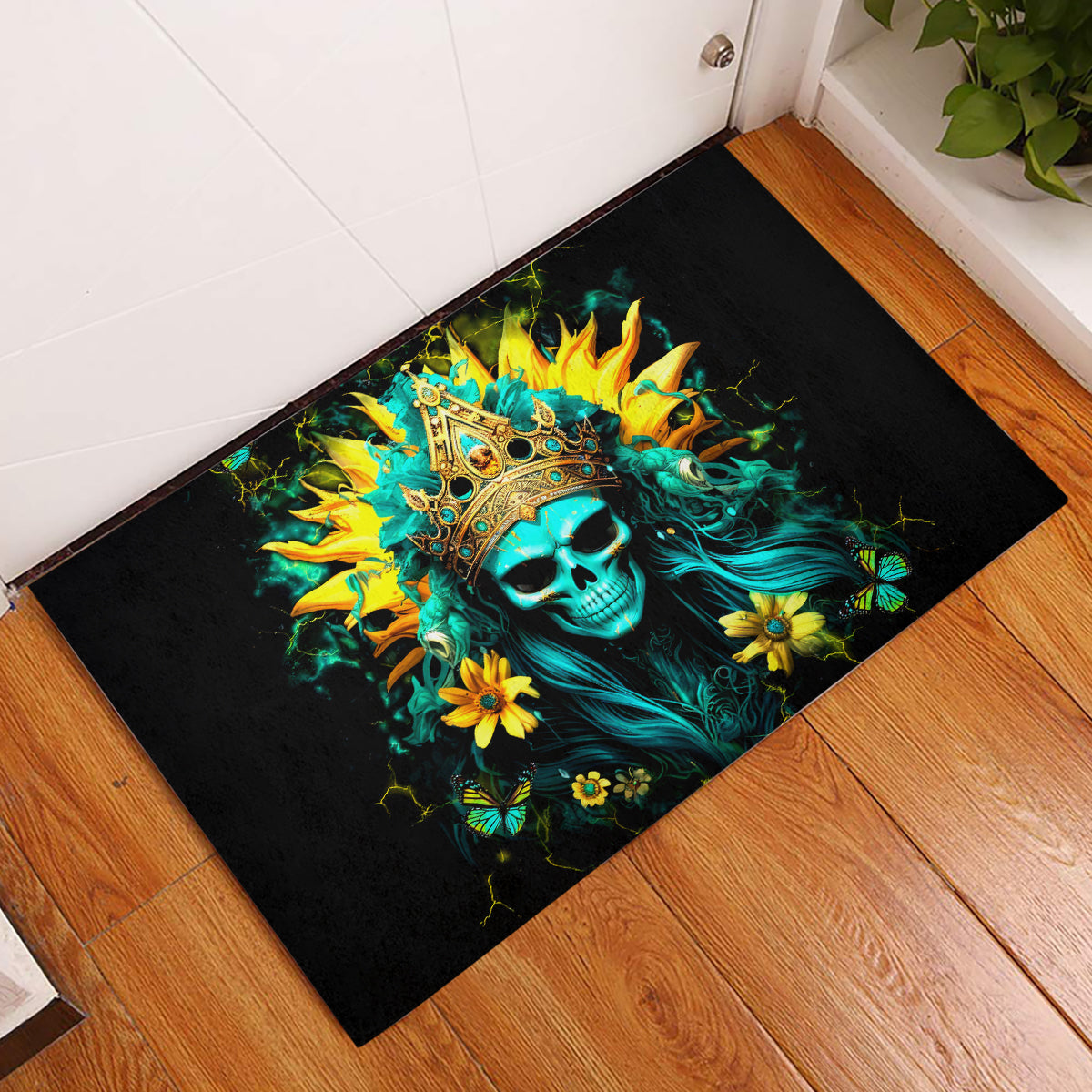 Sunflower Skull Rubber Doormat Bitch I'm Not A Princess I'm The Fucking Queen - Wonder Print Shop