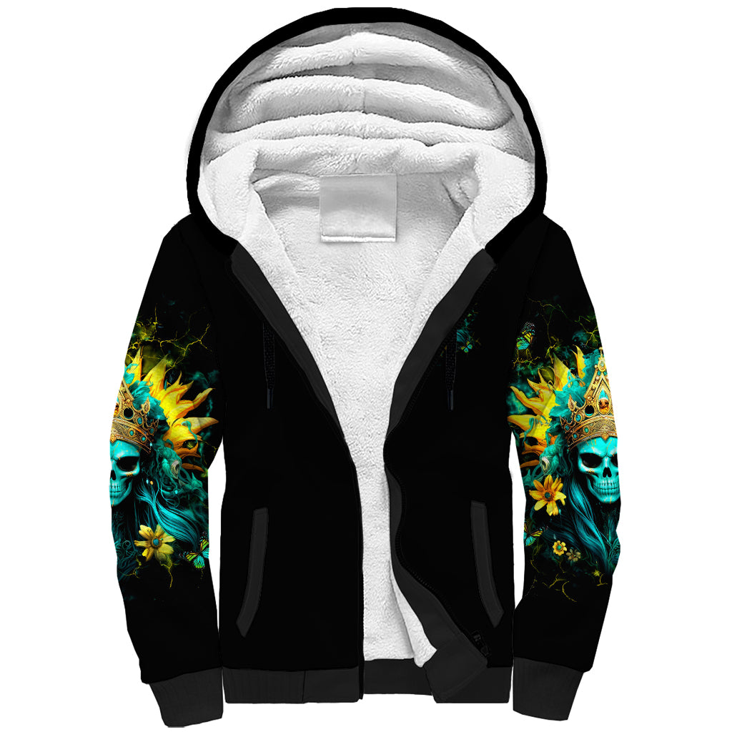 Sunflower Skull Sherpa Hoodie Bitch I'm Not A Princess I'm The Fucking Queen - Wonder Print Shop
