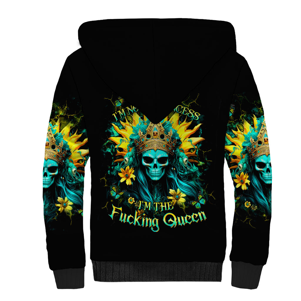 Sunflower Skull Sherpa Hoodie Bitch I'm Not A Princess I'm The Fucking Queen - Wonder Print Shop