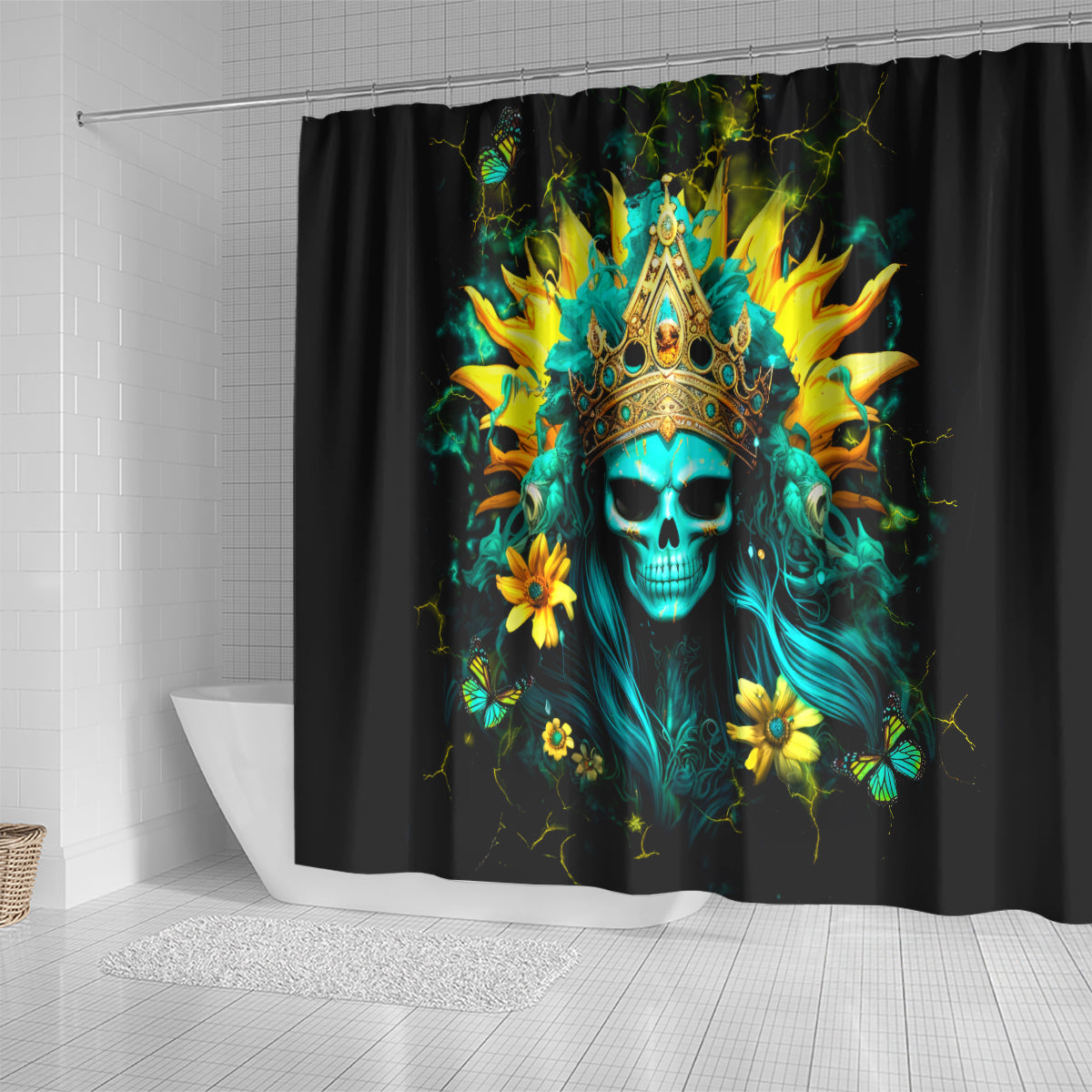 Sunflower Skull Shower Curtain Bitch I'm Not A Princess I'm The Fucking Queen