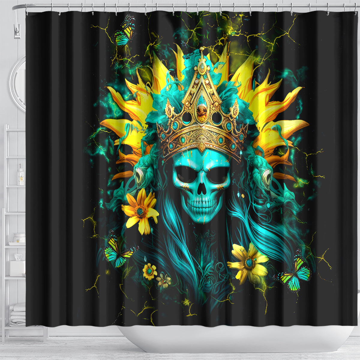 Sunflower Skull Shower Curtain Bitch I'm Not A Princess I'm The Fucking Queen
