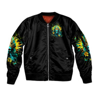 Sunflower Skull Sleeve Zip Bomber Jacket Bitch I'm Not A Princess I'm The Fucking Queen - Wonder Print Shop