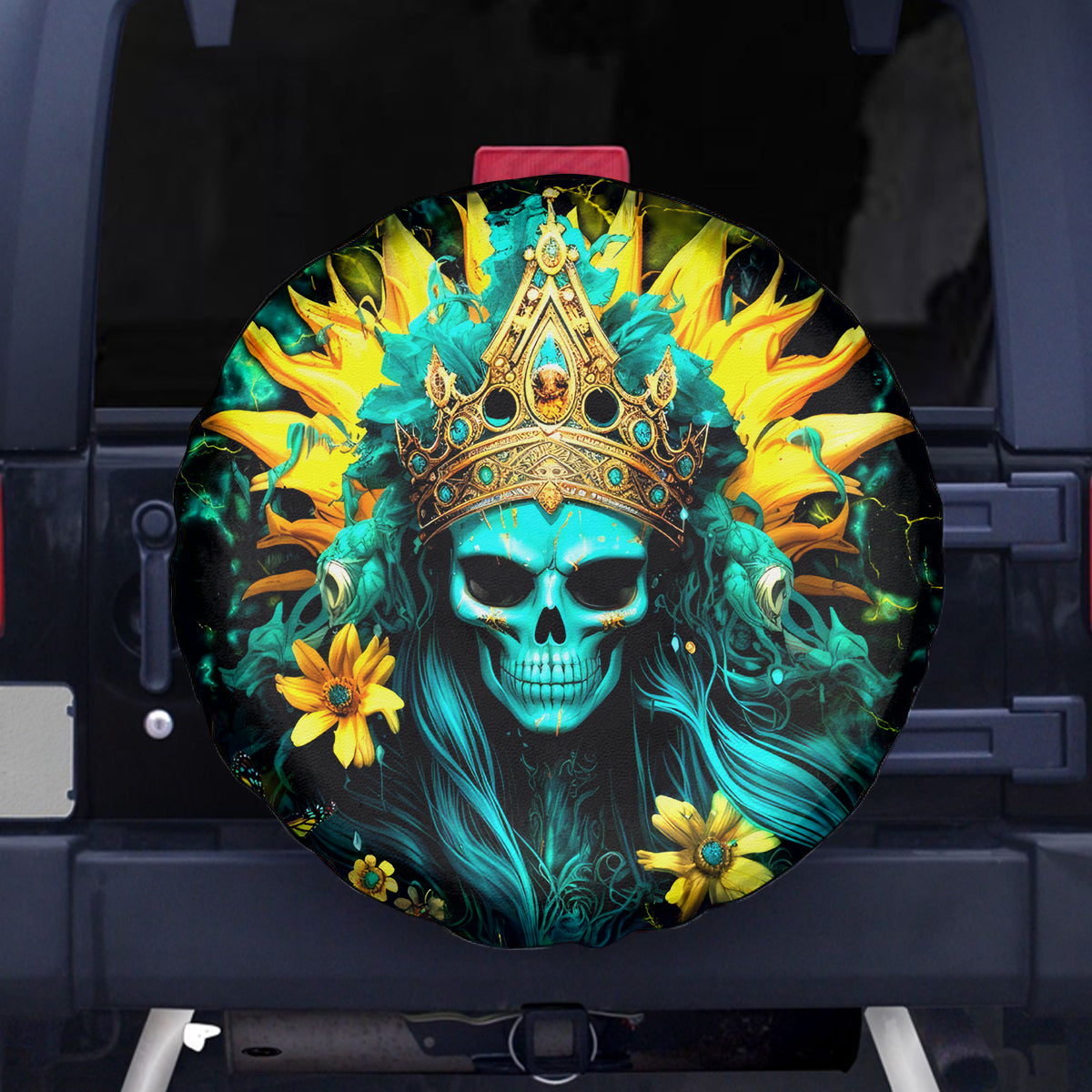 Sunflower Skull Spare Tire Cover Bitch I'm Not A Princess I'm The Fucking Queen - Wonder Print Shop