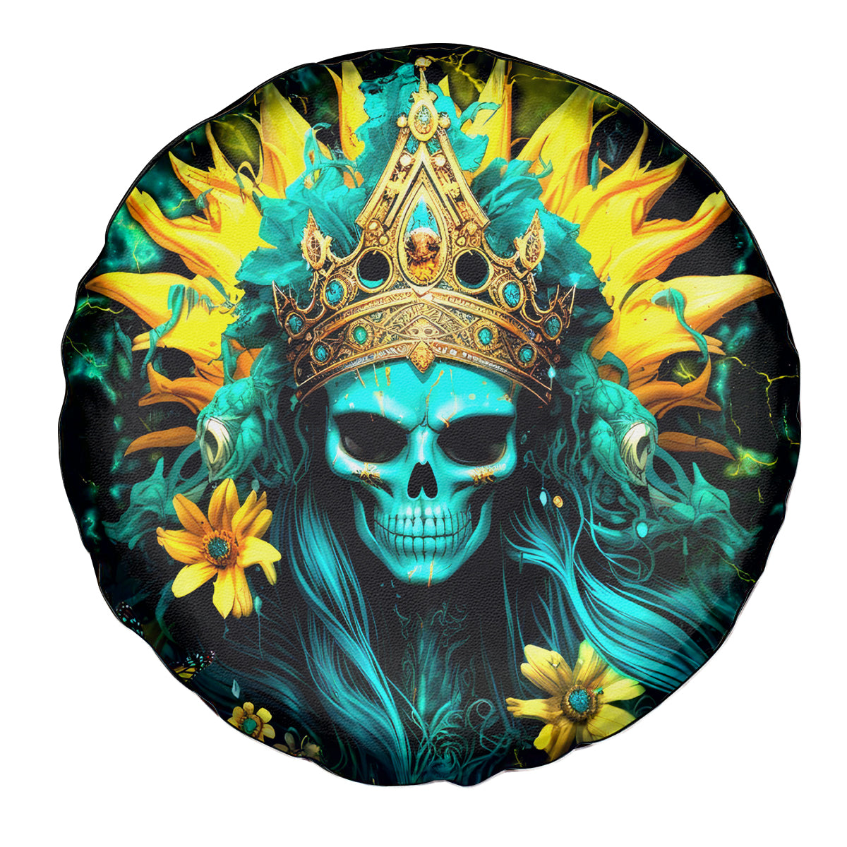 Sunflower Skull Spare Tire Cover Bitch I'm Not A Princess I'm The Fucking Queen - Wonder Print Shop